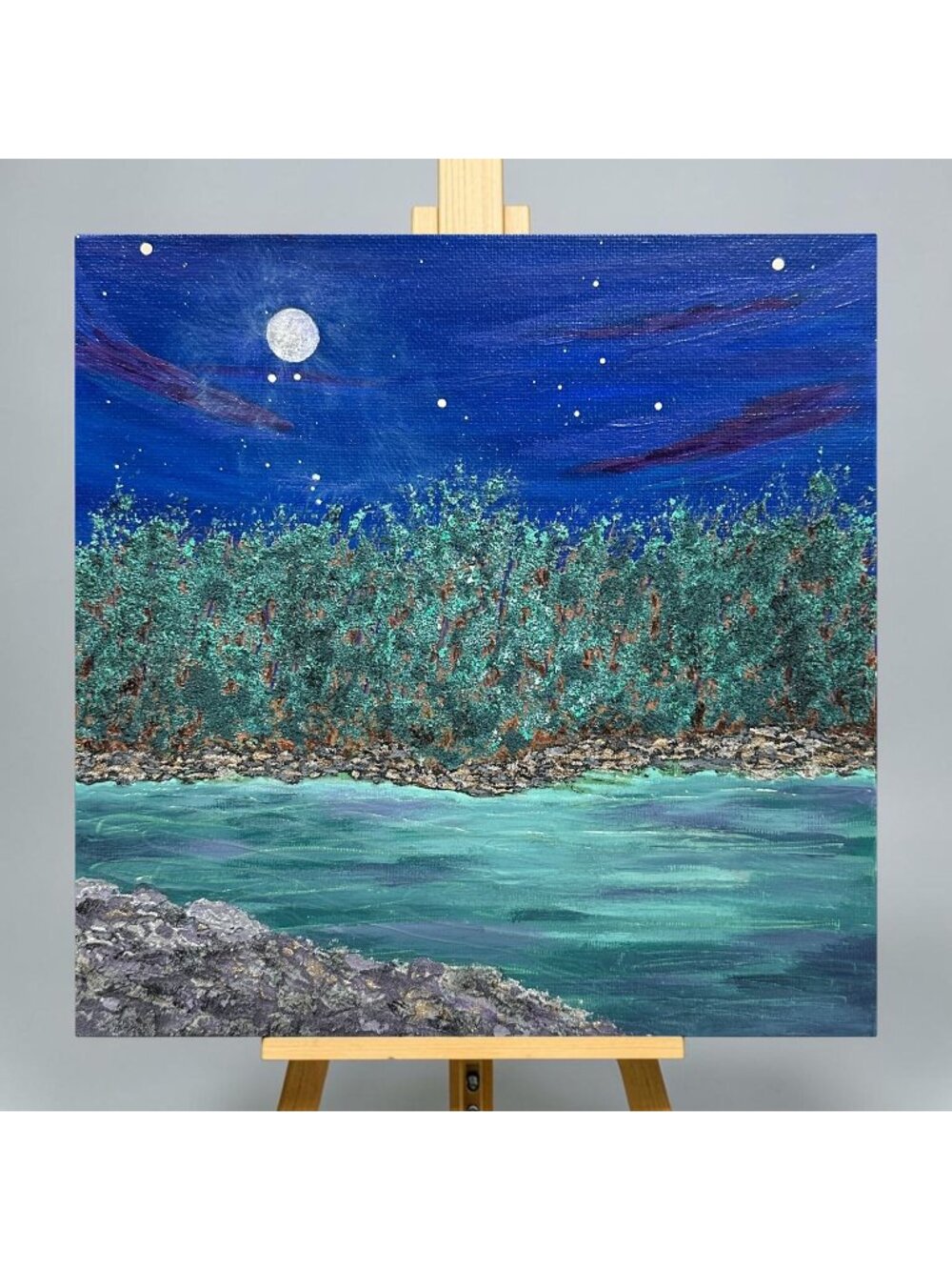 Moonlit 8x8 Original Acrylic Painting, Original Wall Art Decor - Unframed